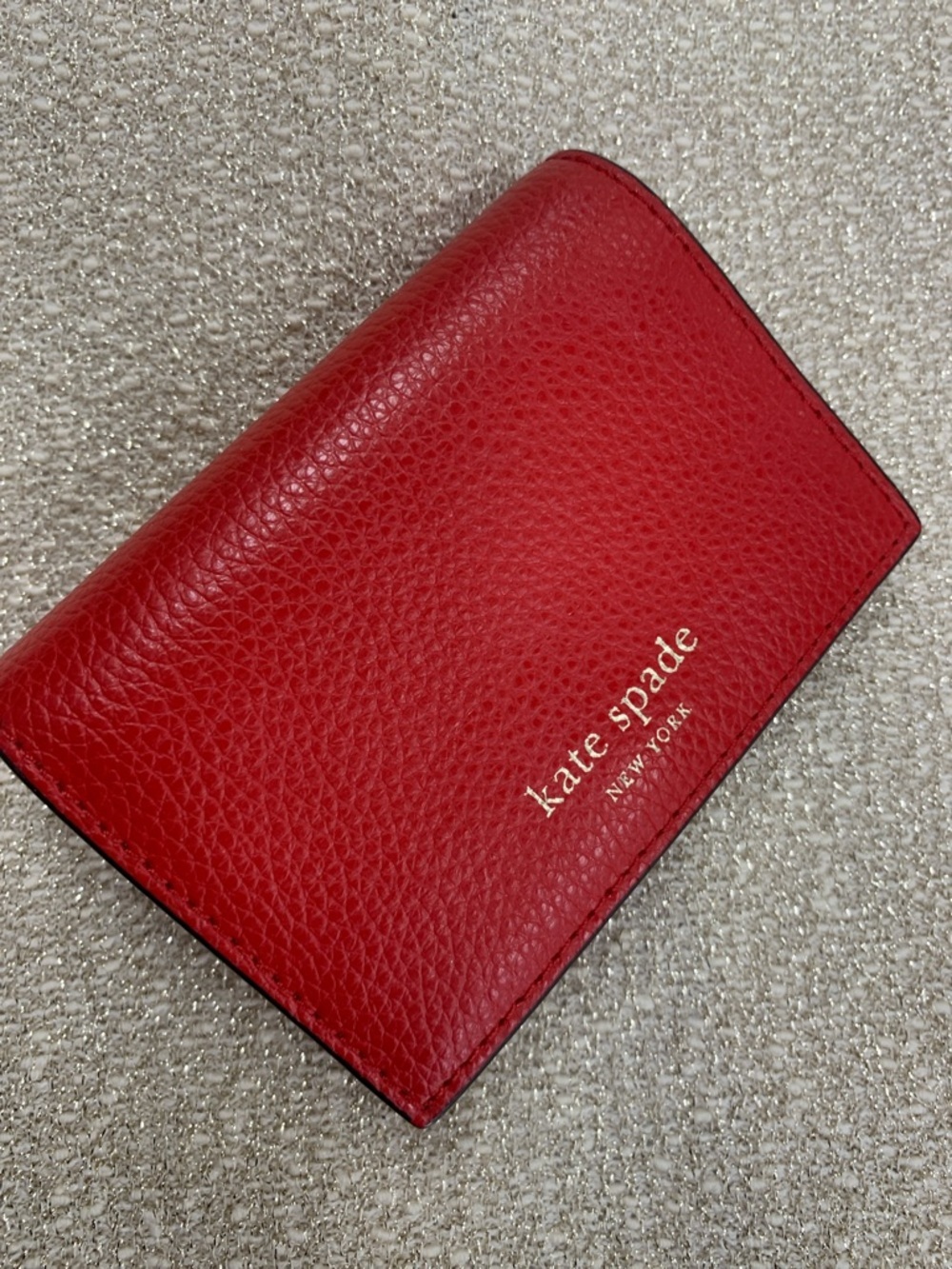 kate spade Red Pebbled Leather Wallet with Gold Logo